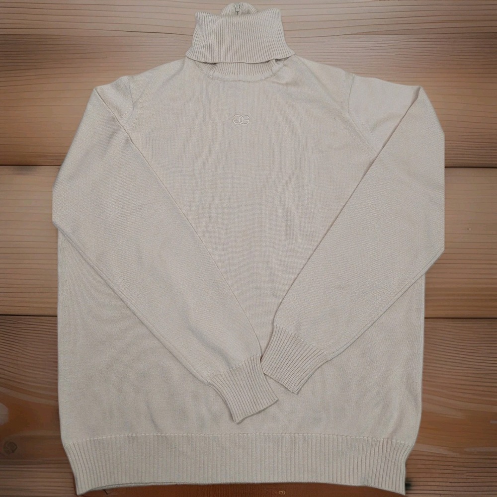 Vintage 90s Givenchy GG Logo Turtleneck Sweater Cream Minimalist Lux Office S/M